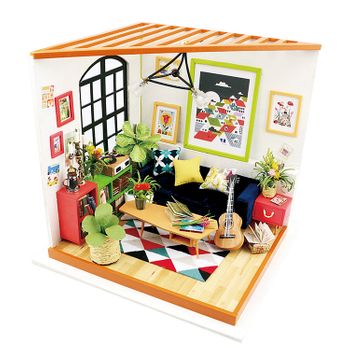 Sala De Estar Locuss. Dam Casa De Muñecas Maqueta De Madera Para Pintar Y Montar. 20x18,5x18,7 Cm. Color: Multicolor
