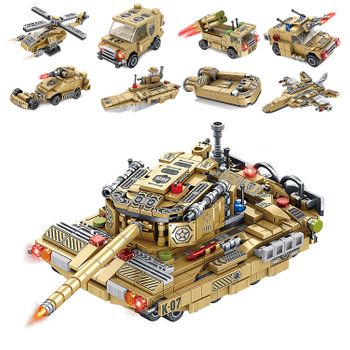 Vehículo De Infantería Tanque Con Ruedas 8 En 1 Dam, Con 725 Piezas. Construye 8 Modelos Individuales Con 2 Formas Cada Uno. Color: Multicolor