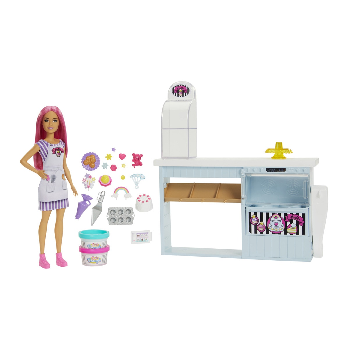 Barbie - Tienda Pastelería Con Muñeca Pastelera De Pelo Fantasía, Juego De Plastilina Y Accesorios De