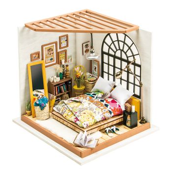 Dormitorio Alice Dreamy. Dam Casa De Muñecas Maqueta De Madera Para Pintar Y Montar. 142 Piezas. 20,3x18,4x18,7 Cm. Color: Multicolor