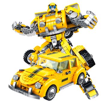 Robot Convertible En Coche Clásico Dam, 1033 Piezas 16x12x27 Cm. Color: Amarillo