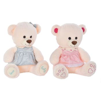 Oso De Peluche Dkd Home Decor Beige Rosa Poliéster Verde Infantil Oso (2 Unidades)