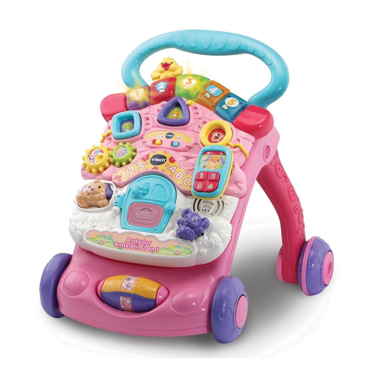 VTech - Andador Andandín 2 En 1 Color Rosa, Correpasillos Con Panel De Actividades Extraíble, Sistema Frenado, Plegable