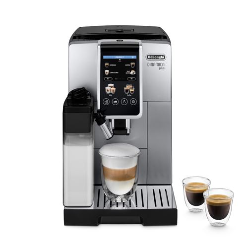 Cafetera superautomática - De'Longhi Dinamica Plus ECAM380.85.SB, Molinillo integrado, Depósito leche, Táctil, 24 bebidas, 15 bar, 1450 W, Titanium