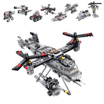 Helicóptero Transporter 8 En 1 Dam, Con 703 Piezas. Construye 8 Modelos Individuales Con 3 Formas Cada Uno. 35x12x23 Cm. Color: Gris