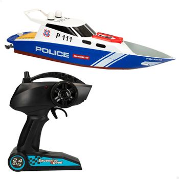 Racing Boat  Teledirigido Lancha Rápida Policía De 36x10x10 Cm, Con Alcance De 35-40 Metros