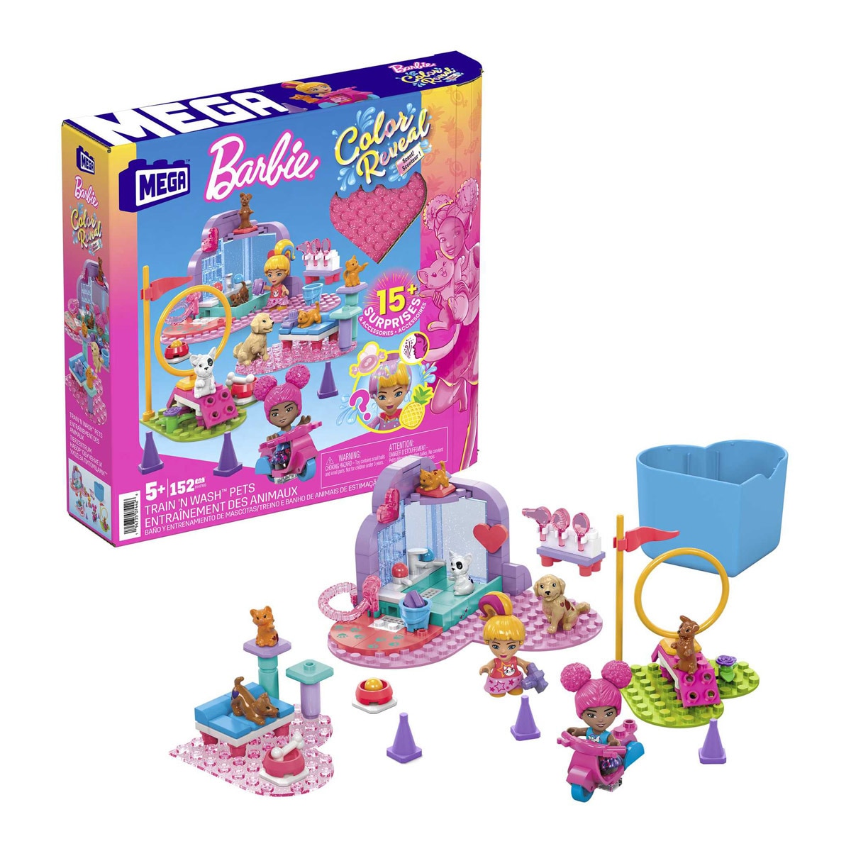 Mega - Bloques De Construcción Barbie Color Reveal Entrena Y Limpia Mascotas Construx