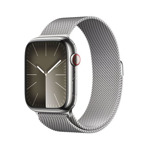 Apple Watch S9 LTE 45mm Caja de acero inoxidable Plata y correa Loop Milanese Plata