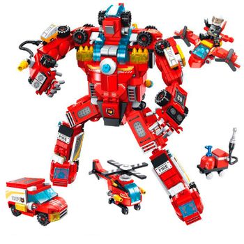 Robot De Fuego 8 En 1 Dam. Con 752 Piezas 19x4x23 Cm. Color: Rojo
