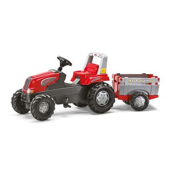 Tractor A Pedales Junior Con Remolque Color Rojo Y Gris