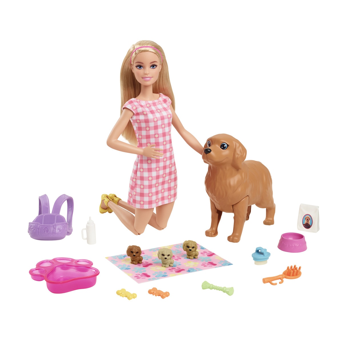 Barbie - Muñeca Rubia Con Perritos Y Accesorios De Y Sus Cachorros