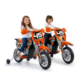 Feber - Cross Bike, Moto Eléctrica De 6v, Motocross De De Color Naranja, Con Aspecto Y Pegatinas Deportivas, Tiene Pedales Y Ruedines, Para