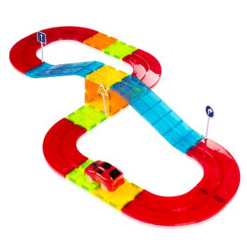 Pista Para Coches Con Piezas Magnéticas Dam. 27 Piezas. Crea Tus Propios Circuitos. Incluye Puente Y 1 Coche. 39x6x24 Cm. Color: Multicolor