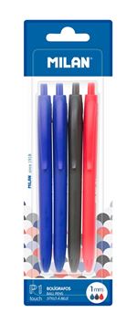 Blíster Milan 4 bolígrafos P1 touch (2 x azul negro y rojo)