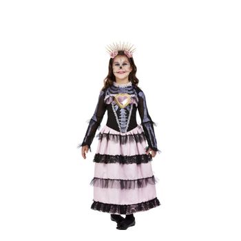 Disfraz De Señorita Del Día De Muertos Negro Y Rosa Para Niña
