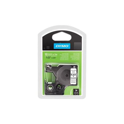 Dymo Cinta de transferencia térmica D1 45010 Poliéster autoadhesiva. Negro-Transparente 12mmx7M. Labelmanager S0720500