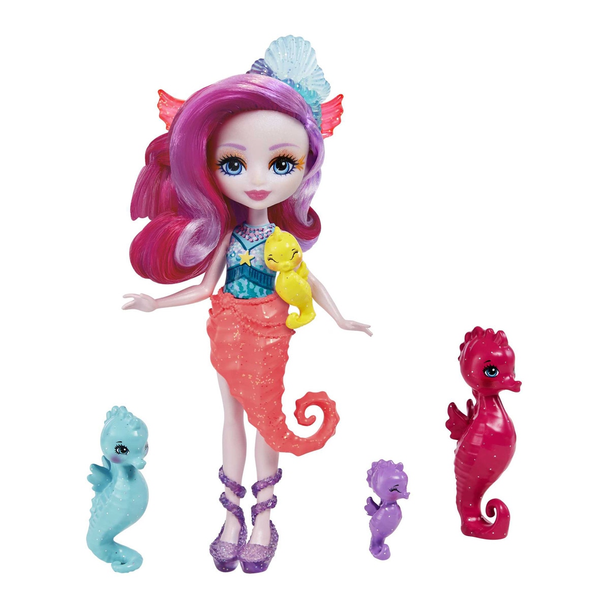 Enchantimals - Muñeca Royal Ocean Kingdom Sedda Sea Horse Con Familia Caballitos De Mar Mascota