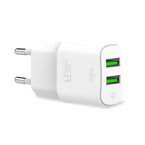 Cargador de viaje rápido Puro 2 x USB-A 12 W Blanco