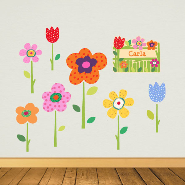 Vinilo infantil flores de primavera personalizado