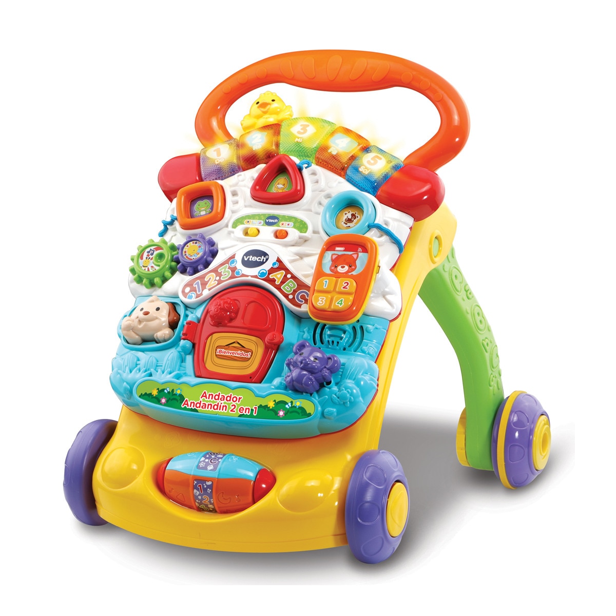 VTech - Andador Andandín 2 En 1 Multicolor Correpasillos Con Panel De Actividades Extraíble, Sistema Frenado, Plegable