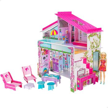Barbie - Dreamhouse Cartón Para Montar Con Accesorios Y Muñeca Incluida, +4 Años
