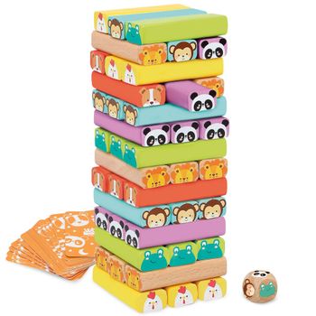 Torre De Bloques De Madera Con Animales Y Colores Woomax