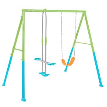 Columpio De Metal Infantil Para Jardín Con Balancín 251x255x210 Cm, Ajustable En Altura - Intex, Azul, Verde Y Naranja