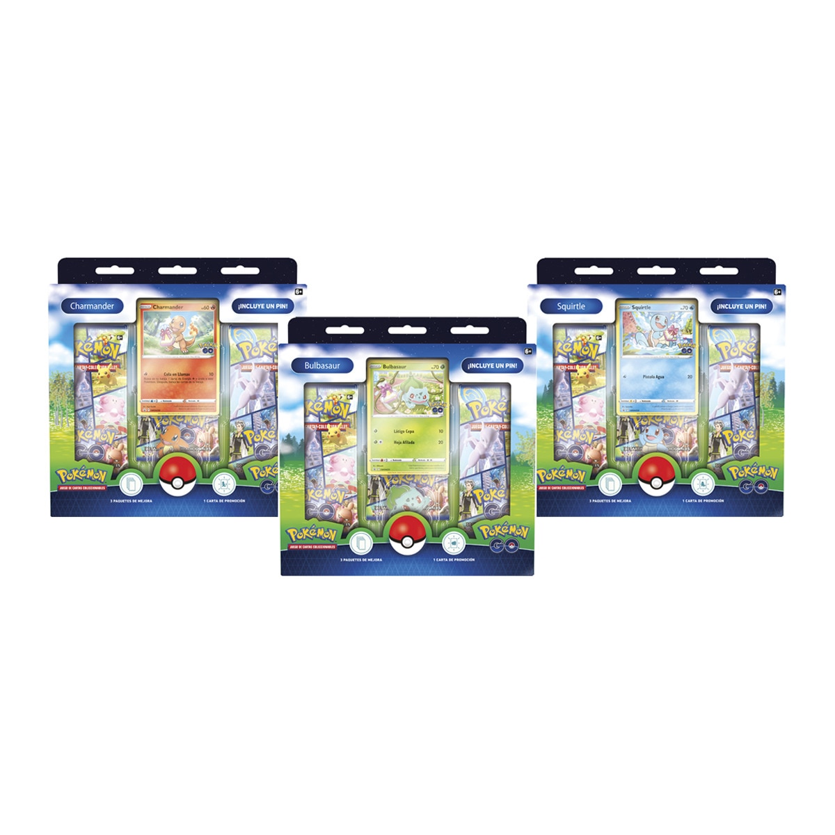 BANDAI - Juego De Cartas Pokémon Pin Box Bulbasaur, Squirtel O Charmander JCC TCG Pokémon Go