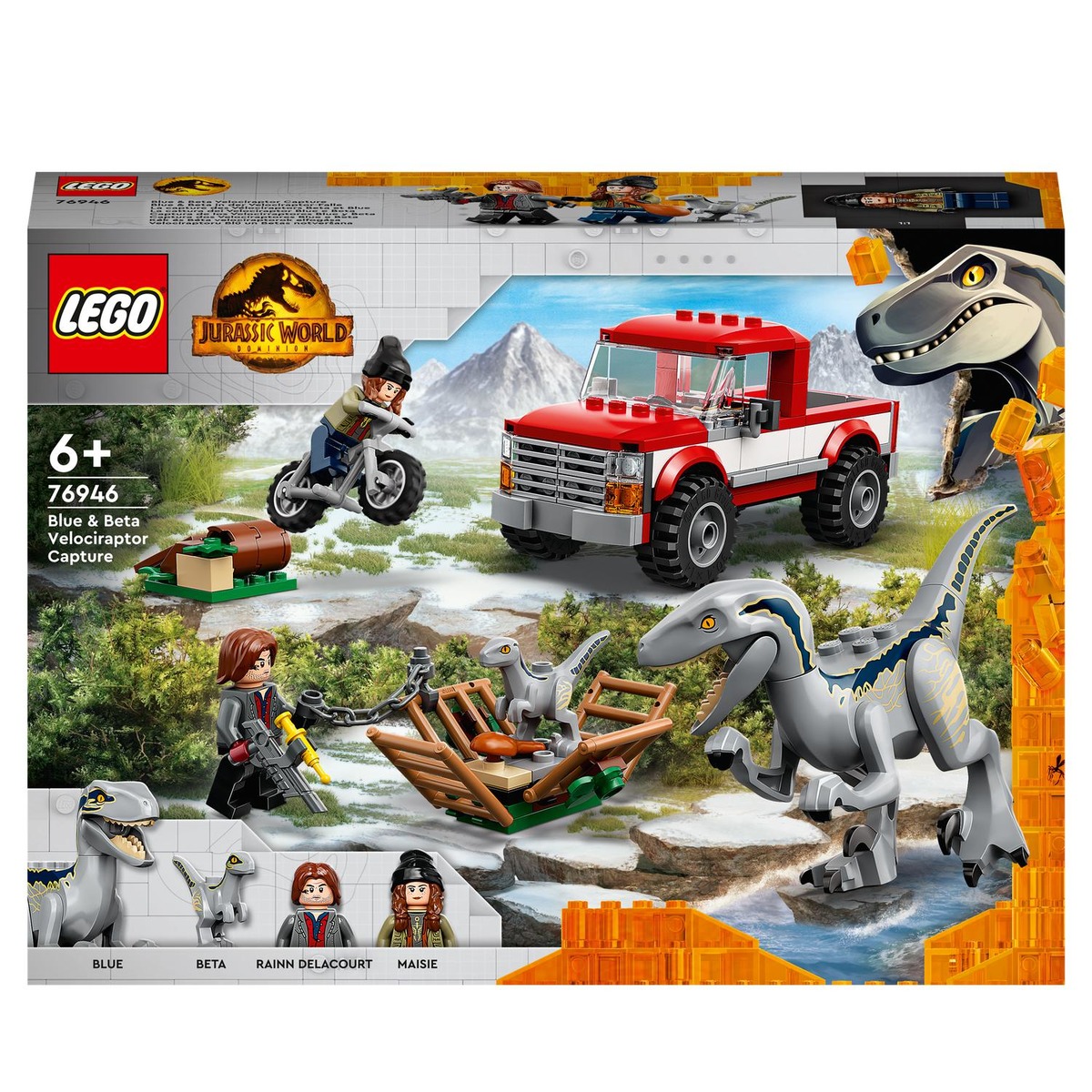 LEGO - Set De Construcción Con Moto De Captura De Los Velocirraptores Blue Y Beta Dinosaurios Jurassic World
