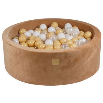 Piscina De Bolas Redonda 90x30cm Con 200 Bolas De 7cm Supersoft Velvet, Caramelo: Blanco/beige/transparente Meowbaby