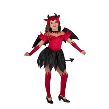 Disfraz De Diablesa Rojo Y Negro Con Alas Para Niña