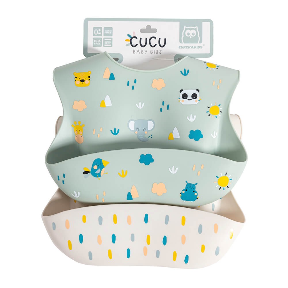 Baberos de silicona para bebés con bolsillos – 2 unidades