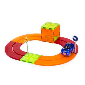 Pista Para Coches Con Piezas Magnéticas Dam. 19 Piezas. Crea Tus Propios Circuitos. Incluye 1 Coche. 34x4x21 Cm. Color: Multicolor