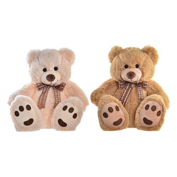 Oso De Peluche Dkd Home Decor Lazo Beige Marrón Poliéster Infantil Oso (2 Unidades)