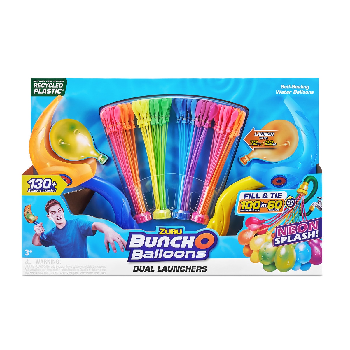 BUNCHOBALLOONS - Pack Lanzador Doble Y +100 Buncho Balloons Neón De Carga Rápida Auto-sellantes