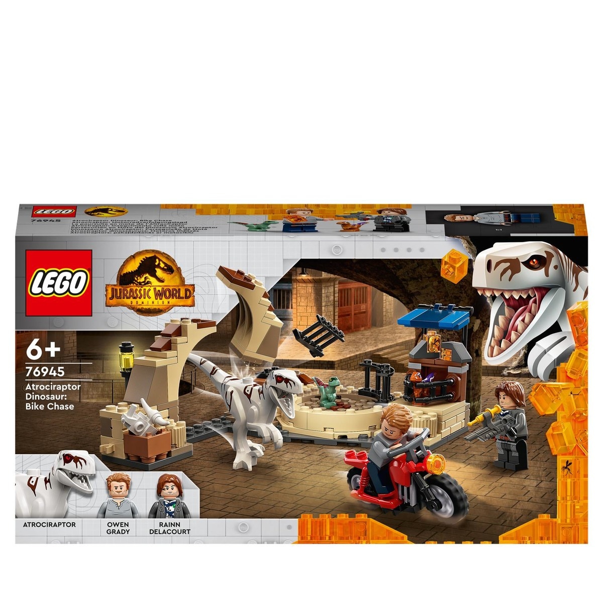 LEGO - De Construcción Persecución En Moto Del Dinosaurio Atrocirraptor Jurassic World