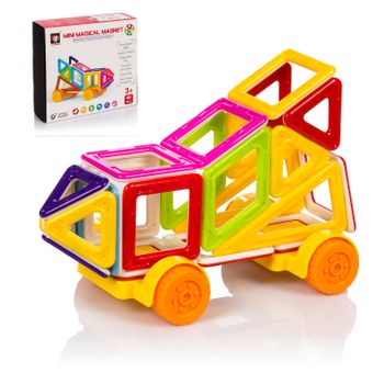 Piezas Magnéticas De Construcción Para Niños, Con Ruedas Móviles Para Crear Vehículos Dam. 40 Piezas. 21,5x6x19 Cm. Color: Multicolor