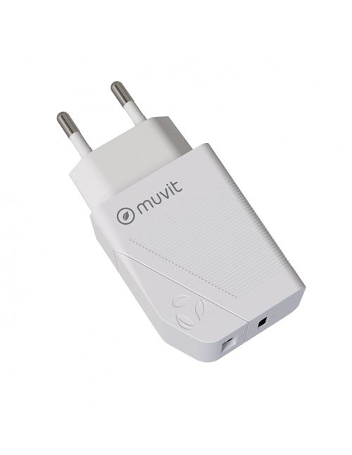 Cargador Muvit for change 1 USB QC 3.0 18W+1 Tipo C PD 20W Blanco