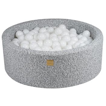 Piscina De Bolas Redonda Para Bebés 90x30cm Con 200 Bolas De 7cm, Boucle, Gris Jaspeado: Blanco Meowbaby