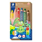 Estuche 6 lápices de colores STAEDTLER Noris Junior 140 C6 extra grueso 3 en 1: color, cera y acuarelable con afilalápices