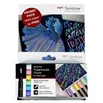 Set de 6 Rotuladores Tombow Fudenosuke punta blanda color pastel + 1 Bloc de papel A5 negro