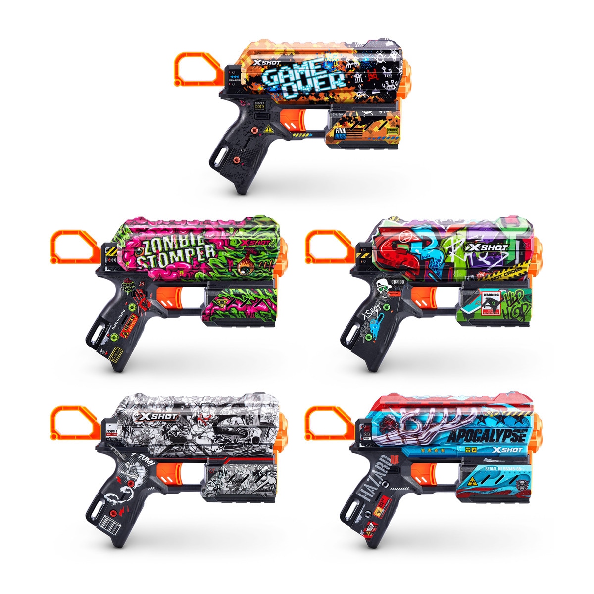 X-Shot - Skins-Flux Doble Carga Con 8 Dardos 5 Diseños Surtidos