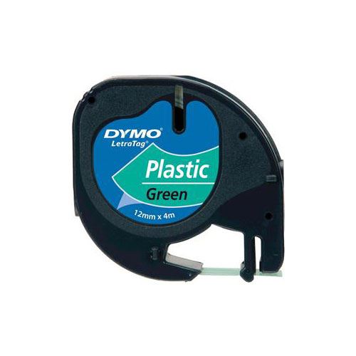 Cinta plástico Dymo 91204 Negro-Verde 12mmx4M. Rotuladoras Letratag S0721640