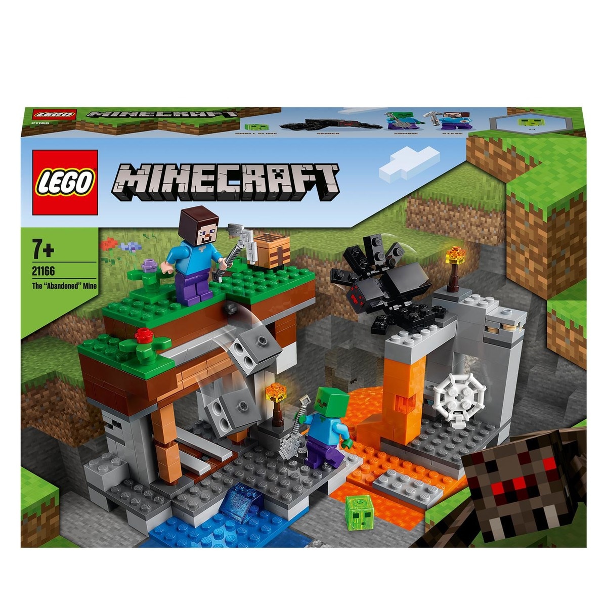 LEGO - De Construcción La Mina Abandonada De Steve Con Araña, Slime Viviente Y Zombie Minecraft