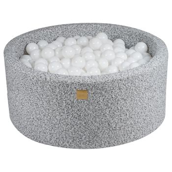 Piscina De Bolas Redonda 90x40cm Con 300 Bolas De 7cm, Certificado, Boucle, Gris Jaspeado: Blanco Meowbaby
