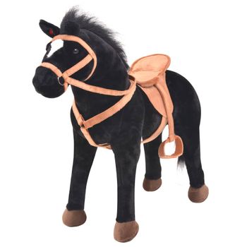 Caballo De De Pie De Peluche Negro Vidaxl