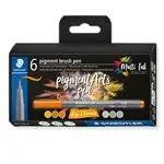 Estuche con 6 rotuladores STAEDTLER Pigment Arts con punta pincel colores grises y caramelo