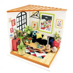 Sala De Estar Locuss. Dam Casa De Muñecas Maqueta De Madera Para Pintar Y Montar. 20x18,5x18,7 Cm. Color: Multicolor