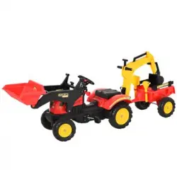 Tractor A Pedales Para Niños Con Remolque Y Pala Frontal Rojo Homcom