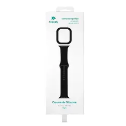 Correa de Silicona + protector de pantalla Friendly Negro para Apple Watch 42/44/45 mm